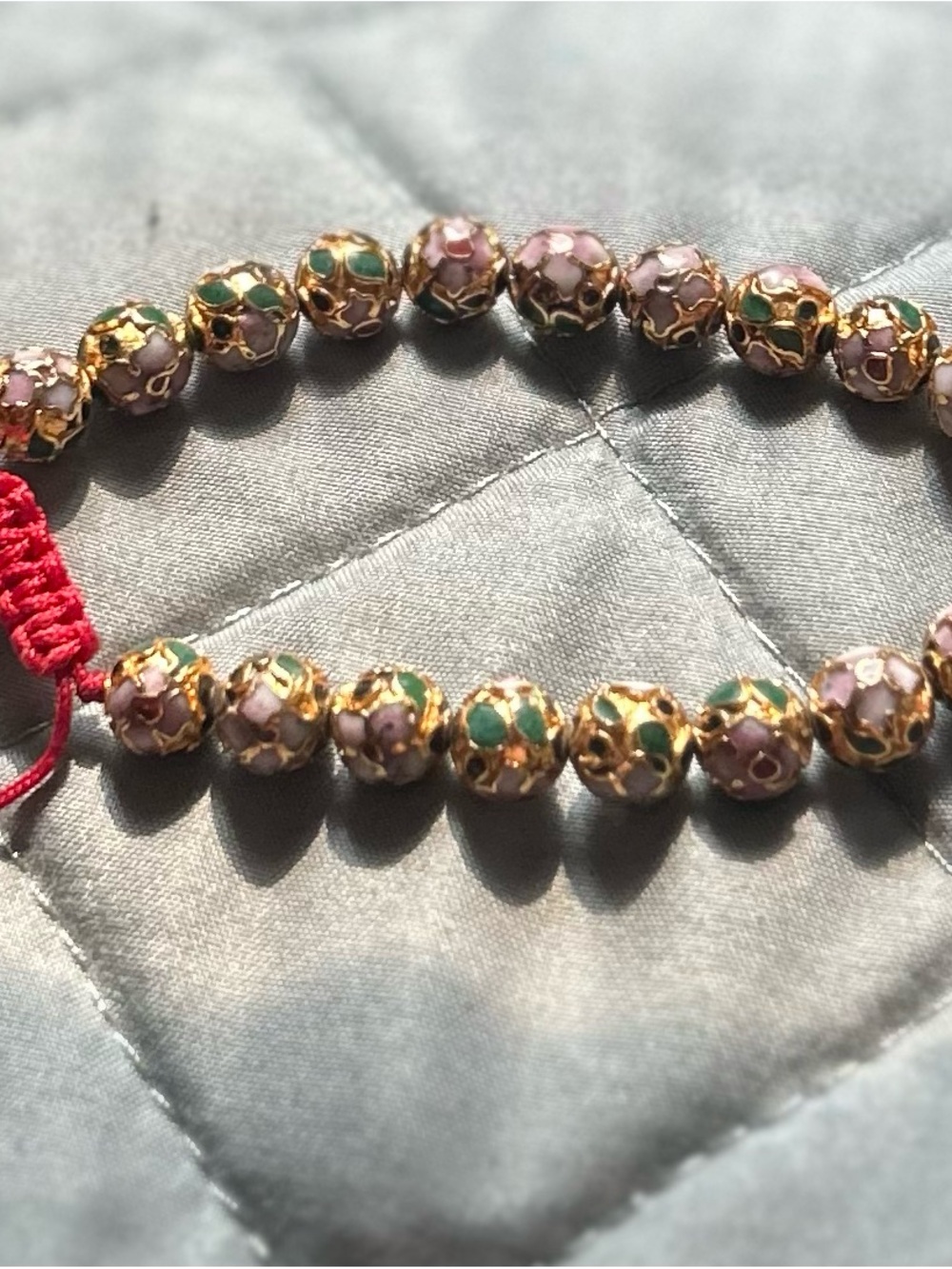 Gold Floral Beaded Bracelet with Pink and Green Accents